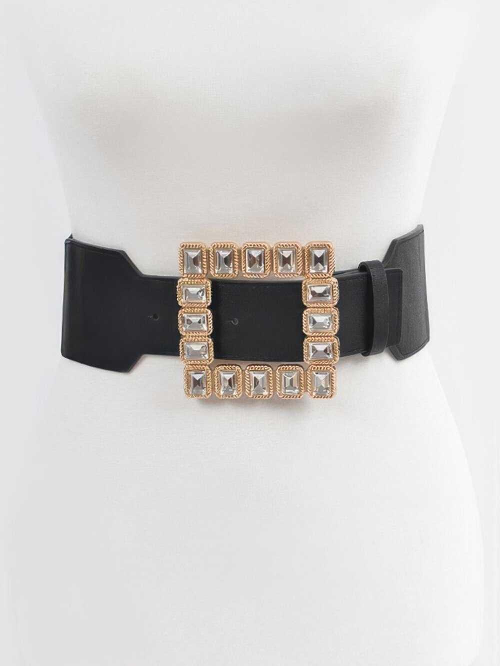 Square Shape Glass Buckle Plus Size Elastic Belt